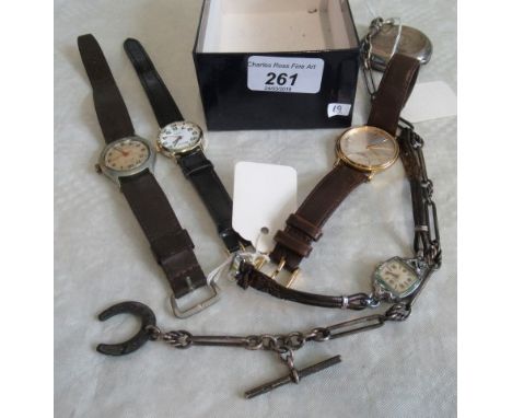 A collection of gent's vintage wristwatches, to include Tissot and a Swiss silver cased gents hunting cased, crown wind fob w