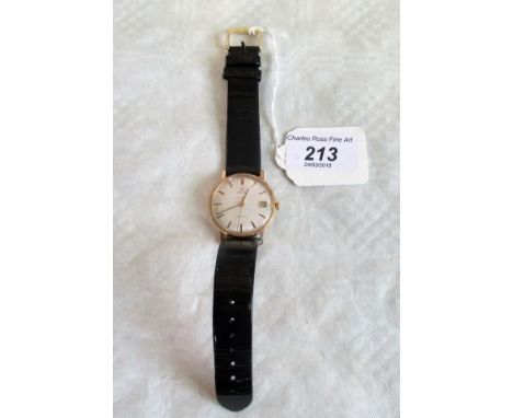 A gentleman's Omega Geneve wristwatch, the brushed circular champagne dial with baton numerals, sweep second hand and date ad