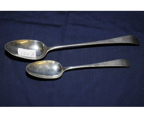 London 1791 silver hallmarked serving spoon with makers mark R E and a Dublin 1794 silver hallmarked table spoon with makers 