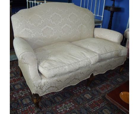 Quality early 20th C two seat sofa on carved walnut supports 