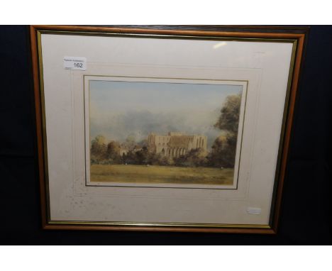 Framed and mounted watercolour Rievalux Abbey 1996 by Richard W. Marshall 