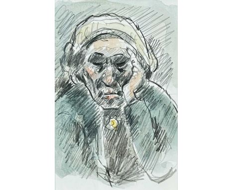‡ SIR KYFFIN WILLIAMS RA pencil and watercolour on Royal College of Art card - head and shoulders portrait of elderly Patagon