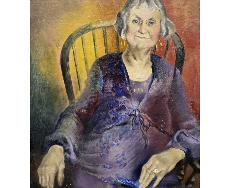 ‡ ERIC MALTHOUSE oil on canvas - half portrait of a lady, entitled verso 'Mrs Hannam', unsigned, inscribed verso by the artis