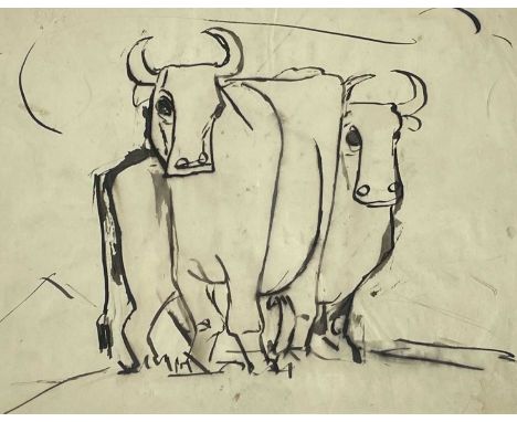 ‡ JOSEF HERMAN OBE RA pen and ink sketch - standing cows, unsignedDimensions: 19.5 x 24cmsProvenance:private collection Ystra