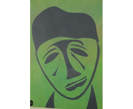 A two colour screen-print. Signed indistinctly in pencil and dated 1979. Framed and glazed. H.65 W.55cm. 