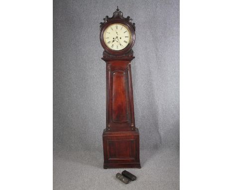 W. Taylor, Glasgow. Longcase Scottish Drumhead clock. Complete with it pendulum and weights. In mahogany case, nineteenth cen