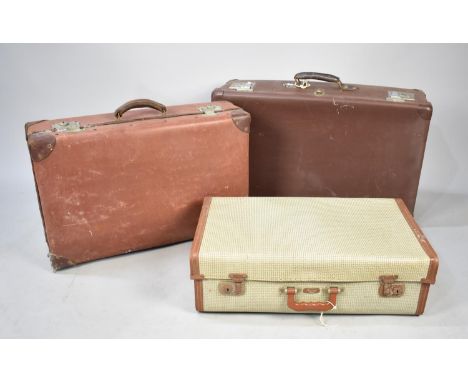 Three Various Vintage Travelling Suitcases, Largest 75cms Wide