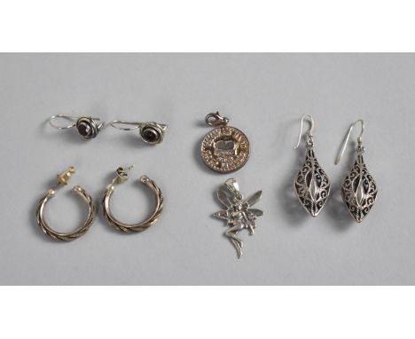 A Collection of Silver Jewellery to include Boxed Thomas Sabo Charm, Earrings, Fairy Pendant Etc