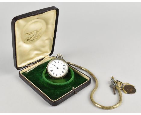 A Ladies Silver Pocket Watch, White Enamel Dial with Roman Numerals, Silver Case with Engraved Decoration and Dated for Londo