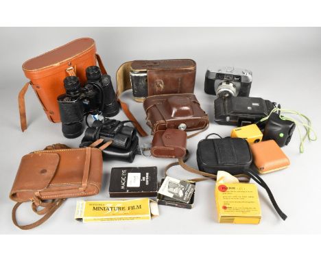 A Collection of Various Vintage Cameras, Binoculars, Camera Accessories Etc
