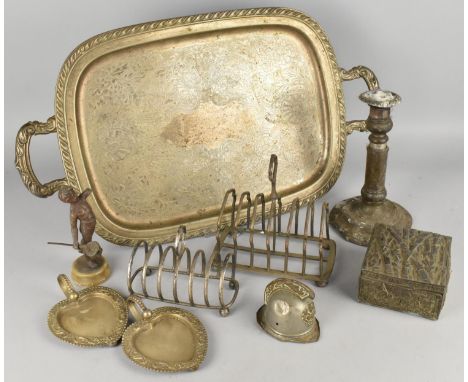 A Collection of Various Metalwares to Comprise Twin Handled Tray, Toast Racks, Telescopic Candlestick, Heart Shaped Dishes, N