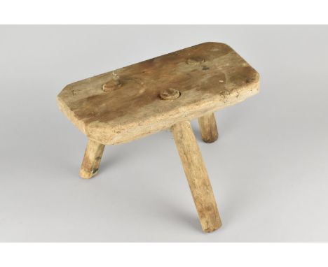 A Vintage Pine Milking Stool, Underside Monogrammed L.B, 33x22cms High