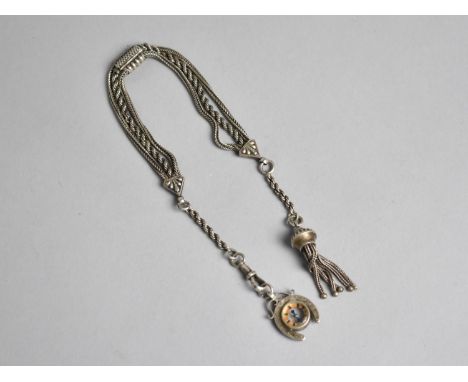 A Victorian White Metal Albertina Watch Chain having Fox Tail and Rope Twist Chains and Compass Fob Dated for Chester, 1901, 