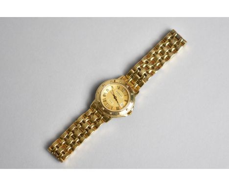 A Raymond Weil Ladies Gold Plated 'Tango' Wrist Watch, Gold Coloured Textured Face with Romans Numerals and with Date Apertur