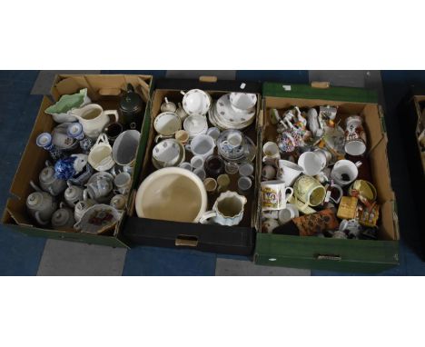 Three Boxes of Various Ceramics to comprise Teawares, Candlestick Etc