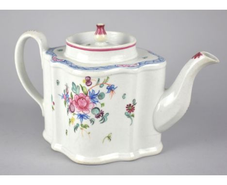 A 19th Century Floral Decorated Teapot of Quatrefoil Form, 24cm x 14cm high