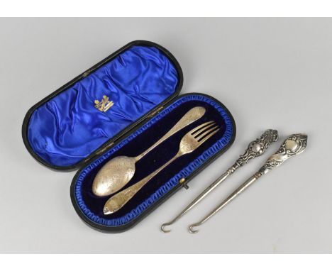 A Cased Edwardian Spoon and Fork Set by Atkin Brothers, Sheffield Hallmark Together with Two Silver Handled Manicure Tools