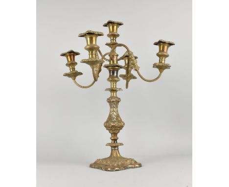 A Silver Plated Five Branch Candelabra with Acanthus Support, 47cms High