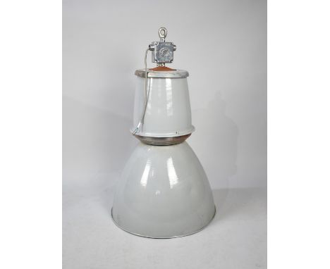 A Vintage Grey Painted Pendant Industrial Light Fitting, 80cms High