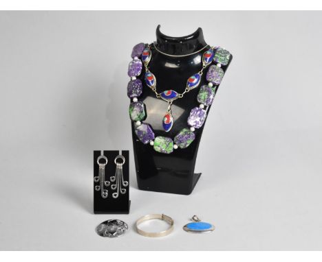 A Collection of Various Jewellery to include Siam Silver Brooch, Silver Christening Bangle, Silver and Blue Stone Pendant, Si