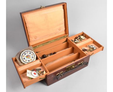 A Vintage Leather Mounted Jewellery Box with Contents