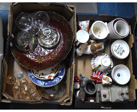Two Boxes of Various Ceramic and Glassware to comprise drinking Glasses, Plates, Ornaments Etc