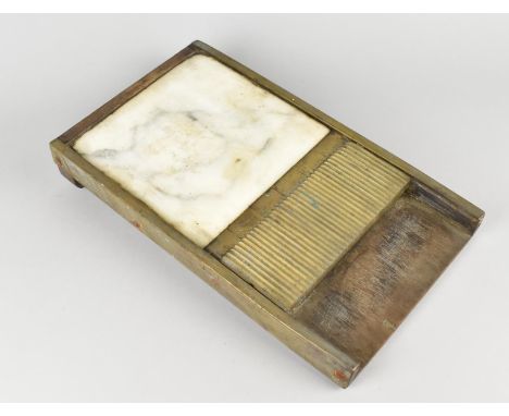 A Victorian Maw &amp; Son Chemists Pill Roller Base with Marble Inset Top, Missing Roller, 33x19x6cms High