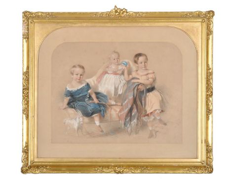 J. Gilbert (British 19th century)Portrait of three children Coloured chalk, heightened with white Signed and dated 1854 (lowe