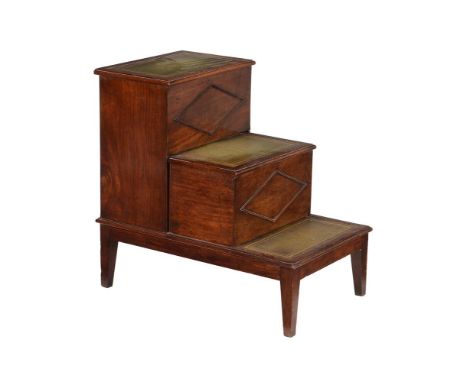 A metamorphic library step commode, circa 1820, the top with hinged compartment the middle step sliding and with hinged top t