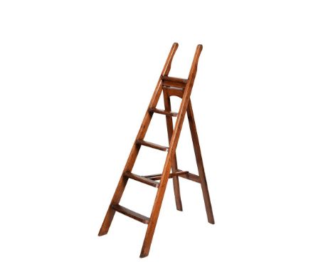 A flight of oak folding library or house-keeper's steps, early 20th century, with five-steps, 133cm high Condition Report: Ma