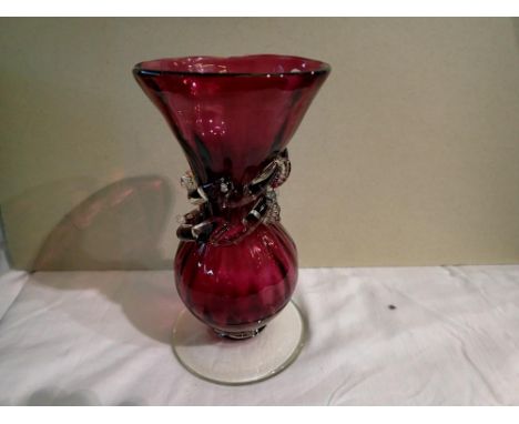 Bohemian cranberry glass vase. Not available for in-house P&amp;P 