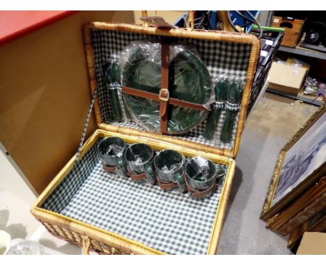 Wicker picnic hamper with contents. Not available for in-house P&amp;P 
