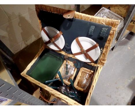 Wicker picnic hamper with contents. Not available for in-house P&amp;P 
