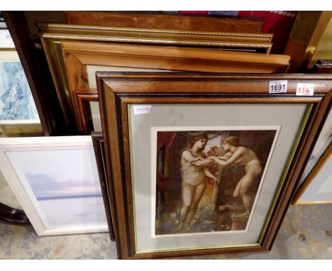 Quantity of mixed pictures and prints including a print of Wigan by H. Walder. Not available for in-house P&amp;P 
