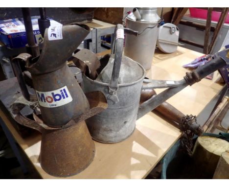Two vintage oil cans and a watering can. Not available for in-house P&amp;P 