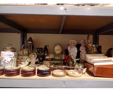 Mixed collectables including Oriental teapots, anniversary clock, barometer etc. Not available for in-house P&amp;P 