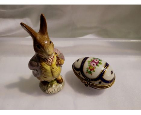 Beswick Mr Benjamin Bunny and a Limoges trinket egg. UK P&amp;P Group 1 (£16+VAT for the first lot and £2+VAT for subsequent 