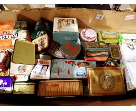 Box of forty vintage collectable tins. Not available for in-house P&amp;P 