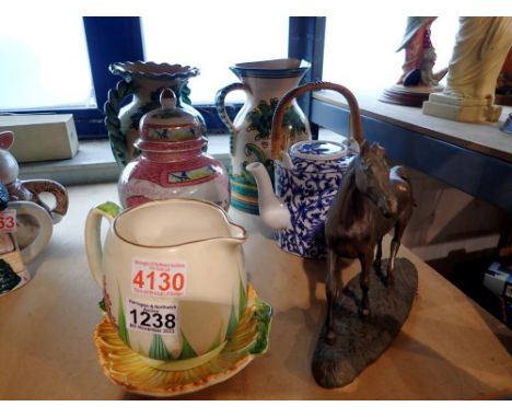 Mixed ceramics, including a vase, jug and a bronzed horse. Not available for in-house P&amp;P 