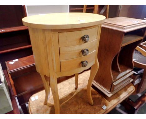 Light oak raised chest of three drawers on cabriole legs, 46 x 34 x 72 cm H. Not available for in-house P&amp;P 