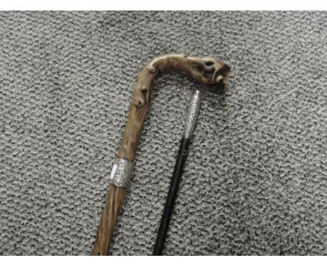 A HM silver topped walking cane with a Gorse shafted and HM silver banded walking stick