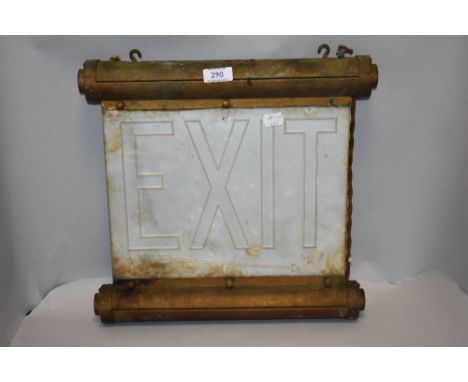 An Art Deco era light up theatre or cinema sign for Exit with arrow