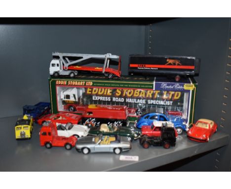 A Corgi 1:50 scale diecast, Eddie Stobbart MAN Curtainsider, boxed 7580 and a box of modern playworn diecasts