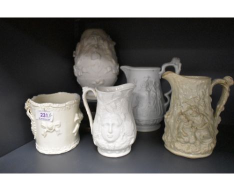 Victorian Parian ware and similar including Uncle Toms Cabin Ridgway &amp; Abington pottery jug