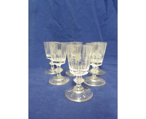 English Glass, possibly Apsley Pellat - six Port wine glasses, the bowls cut with fluting to the lower section and engraved w