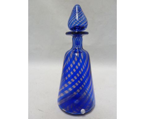 La Murrine, blue swirl perfume bottle with M cane and hand etched Le Murrine, Murano Italy, 17cm high (2) 