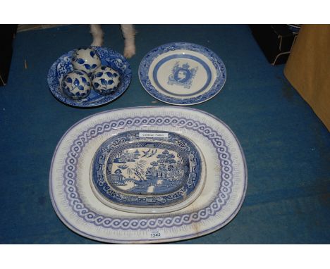 A quantity of blue and white china including a Spode Edward VIII Coronation Plate, Spode 'Italian' Bowl, Swansea/Cambrian wil