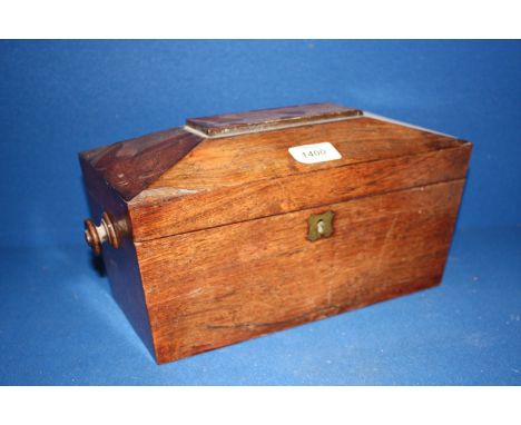A Mahogany sarcophagus shaped Tea Caddy, lacking central section 
