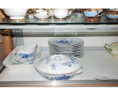 A Royal Worcester Rhapsody blue and white part Dinner Service, comprising nine Dinner Plates, large rectangular 'oven to tabl