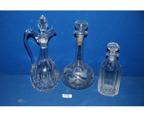 A cut glass Claret Jug, Liqueur Decanter etc.